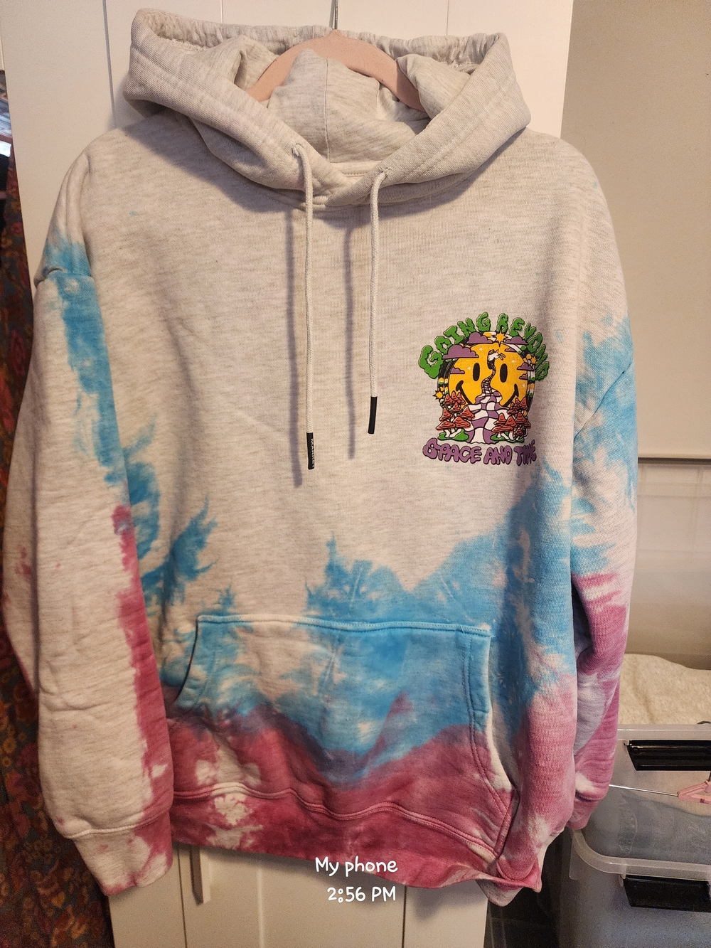 Men Or Woman Smiley Tie-Dye Hoodie with Blue & Pink Accents